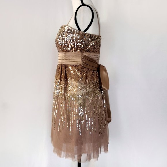 BCBGMaxAzria Convertible Strap Silk and Tulle Sequined Party Dress - Picture 5 of 11